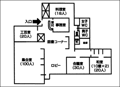 野毛地区センターの受付のある見取り図です。